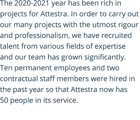 The 2020-2021 year has been rich in projects for Attestra  In order to carry out our many projects with the utmost ri   