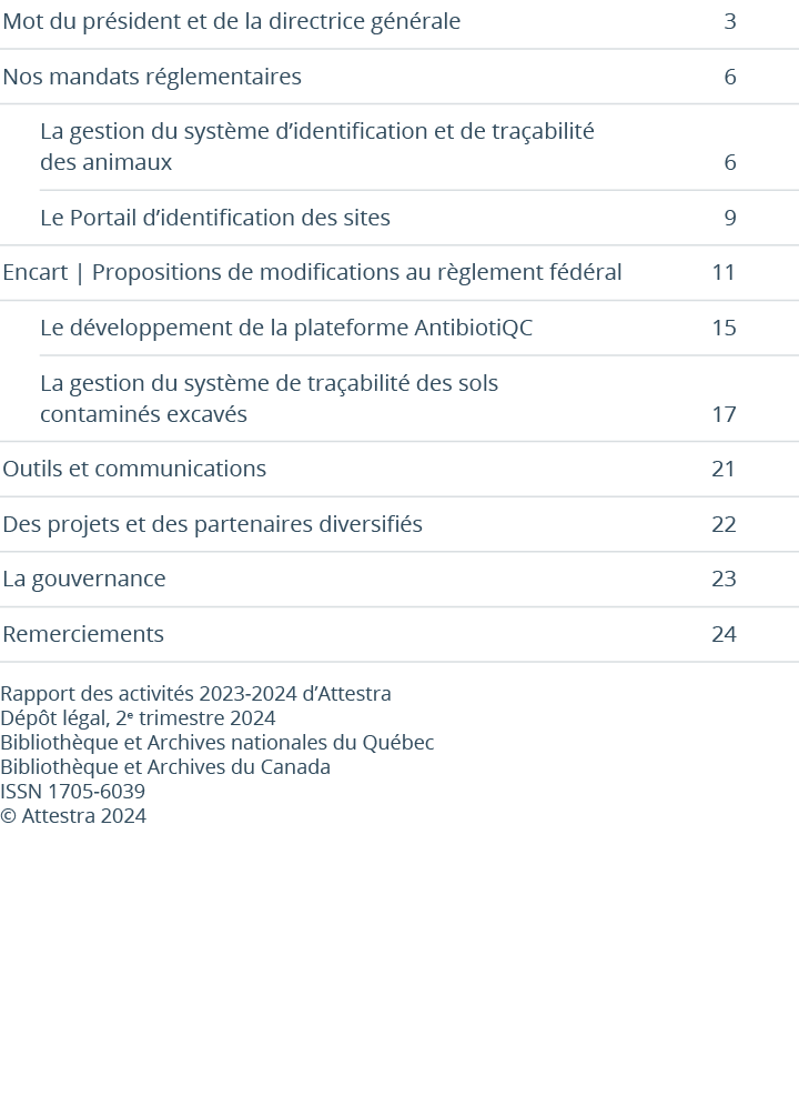 Mot du pr sident et de la directrice g n rale 3 Nos mandats r glementaires 6 La gestion du syst me d’identification e...