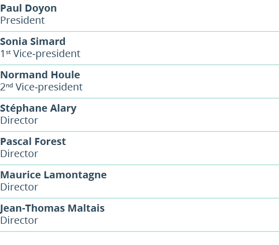 Paul Doyon President Sonia Simard 1st Vice president Normand Houle 2nd Vice president St phane Alary Director Pascal ...