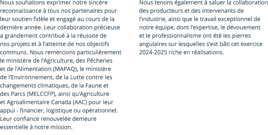 Nous souhaitons exprimer notre sinc re reconnaissance  tous nos partenaires pour leur soutien fid le et engag  au co...