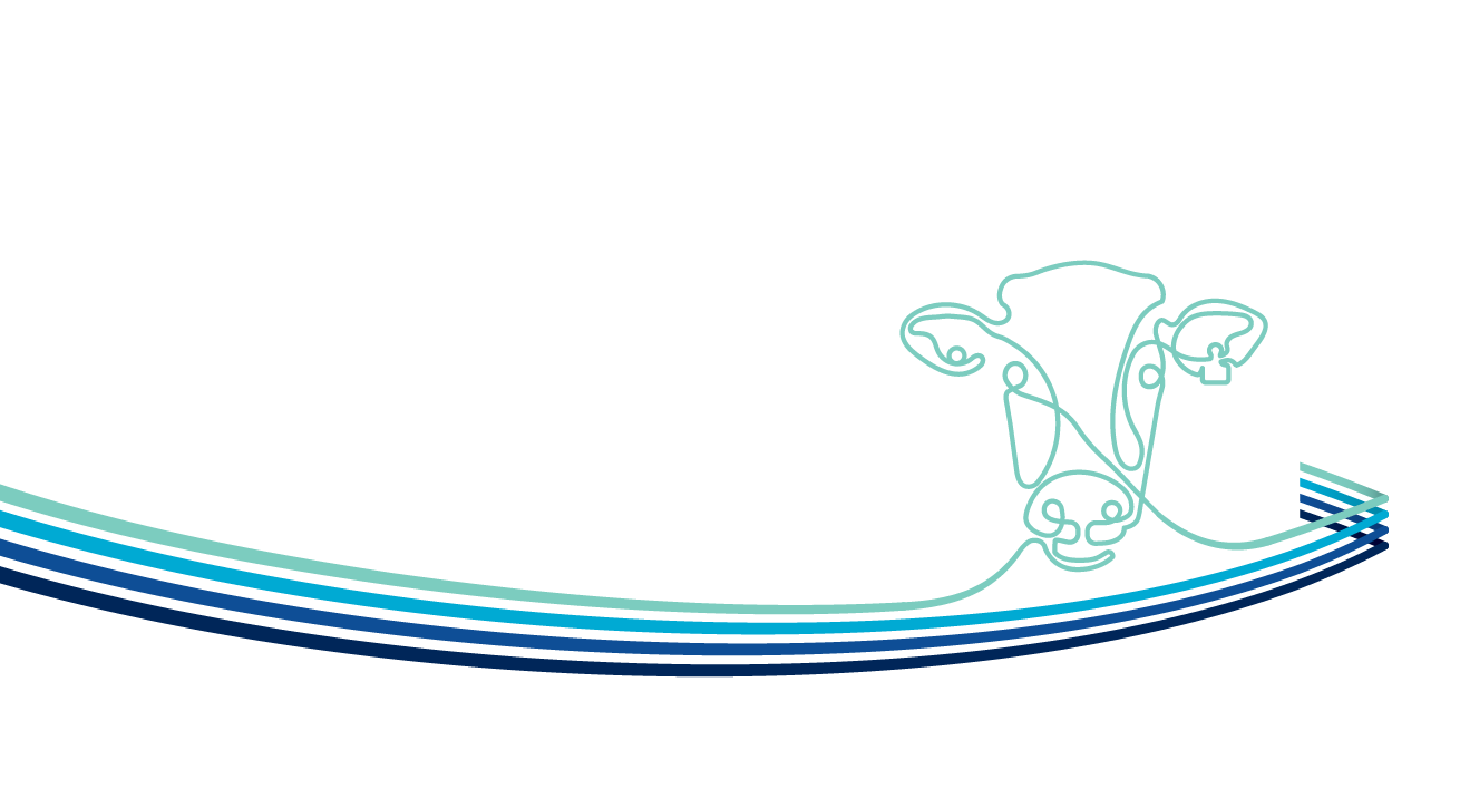 A cow is depicted in a blue and white design. Description generated by AI