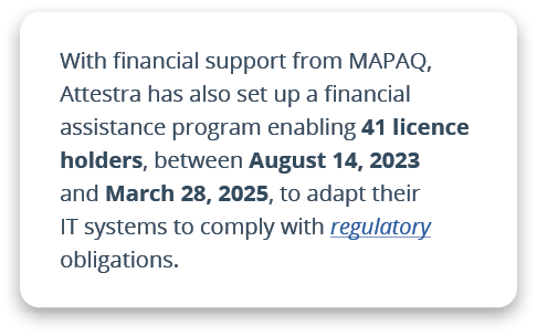With financial support from MAPAQ, Attestra has also set up a financial assistance program enabling 41 licence holder...